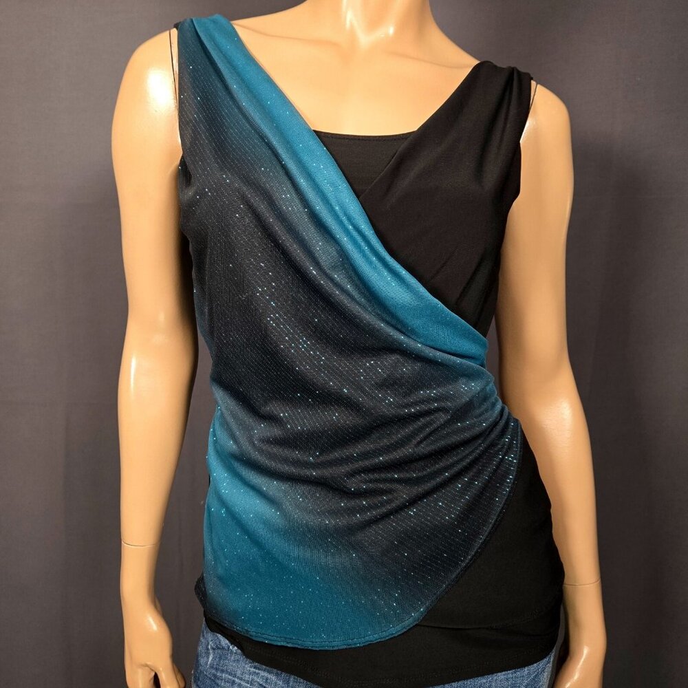 Y2K Sleeveless Glitter Layered Top Fairy grunge Going Out Size M Blue Black